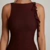 Iolanda Backless Ruffle Detailing Mini Dress in Brown