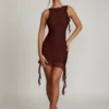Iolanda Backless Ruffle Detailing Mini Dress in Brown