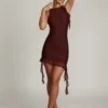 Iolanda Backless Ruffle Detailing Mini Dress in Brown
