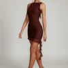 Iolanda Backless Ruffle Detailing Mini Dress in Brown