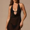 Iona Cowl-Neck Backless Mini Dress in Black