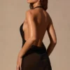 Iona Cowl-Neck Backless Mini Dress in Black