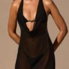 Iona Cowl-Neck Backless Mini Dress in Black