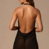 Iona Cowl-Neck Backless Mini Dress in Black