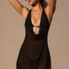 Iona Cowl-Neck Backless Mini Dress in Black