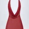 Iona Cowl-Neck Backless Mini Dress in Dark Cherry