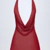 Iona Cowl-Neck Backless Mini Dress in Dark Cherry