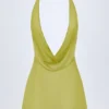 Iona Cowl-Neck Backless Mini Dress in Olive Green