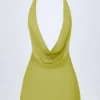 Iona Cowl-Neck Backless Mini Dress in Olive Green