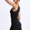 Ione Modal Ruched A-Line Micro Mini Dress in Black