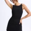 Ione Modal Ruched A-Line Micro Mini Dress in Black