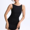 Ione Modal Ruched A-Line Micro Mini Dress in Black