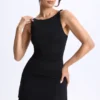 Ione Modal Ruched A-Line Micro Mini Dress in Black