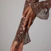Isabeau Sheer Embellished Long Sleeve Evening Gown in Deep Cocoa