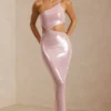 Isabel Sheer Sequin One Shoulder Cut Out Maxi Dress in Lilac