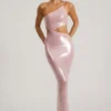 Isabel Sheer Sequin One Shoulder Cut Out Maxi Dress in Lilac