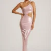 Isabel Sheer Sequin One Shoulder Cut Out Maxi Dress in Lilac