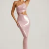 Isabel Sheer Sequin One Shoulder Cut Out Maxi Dress in Lilac