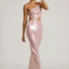 Isabel Sheer Sequin One Shoulder Cut Out Maxi Dress in Lilac