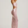 Isabel Sheer Sequin One Shoulder Cut Out Maxi Dress in Lilac