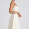 Isadora Bow-Detail Pleated A-Line Midi Dress in Ivory