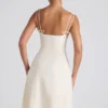 Isadora Bow-Detail Pleated A-Line Midi Dress in Ivory