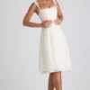Isadora Bow-Detail Pleated A-Line Midi Dress in Ivory