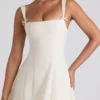 Isadora Bow-Detail Pleated A-Line Midi Dress in Ivory