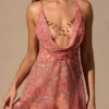 Isalyn Cowl-Plunge Mini Dress in Paisley Print