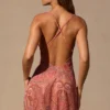 Isalyn Cowl-Plunge Mini Dress in Paisley Print
