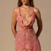 Isalyn Cowl-Plunge Mini Dress in Paisley Print