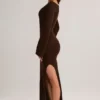 Isay Rib-Knit Boat-Neck Long-Sleeve Maxi Dress in Chocolate Brown Isay Rib-Knit Boat-Neck Long-Sleeve Maxi Dress in Chocolate Brown