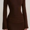 Isay Rib-Knit Boat-Neck Long-Sleeve Maxi Dress in Chocolate Brown Isay Rib-Knit Boat-Neck Long-Sleeve Maxi Dress in Chocolate Brown