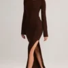 Isay Rib-Knit Boat-Neck Long-Sleeve Maxi Dress in Chocolate Brown Isay Rib-Knit Boat-Neck Long-Sleeve Maxi Dress in Chocolate Brown