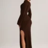 Isay Rib-Knit Boat-Neck Long-Sleeve Maxi Dress in Chocolate Brown Isay Rib-Knit Boat-Neck Long-Sleeve Maxi Dress in Chocolate Brown