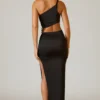 Ishaana Ruched Asymmetric-Waist Maxi Skirt in Black