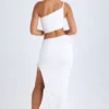 Ishaana Ruched Asymmetric-Waist Maxi Skirt in White