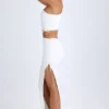 Ishaana Ruched Asymmetric-Waist Maxi Skirt in White