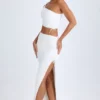 Ishaana Ruched Asymmetric-Waist Maxi Skirt in White