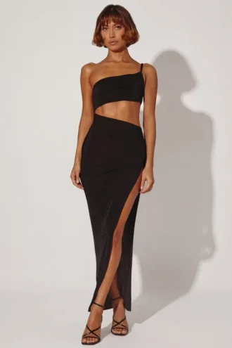 Ishtar One Shoulder Cut Out Maxi Dress in Black