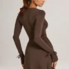 Iskra Modal Long-Sleeve Mini Dress in Chocolate Brown