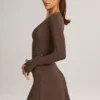 Iskra Modal Long-Sleeve Mini Dress in Chocolate Brown