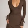 Iskra Modal Long-Sleeve Mini Dress in Chocolate Brown