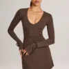 Iskra Modal Long-Sleeve Mini Dress in Chocolate Brown
