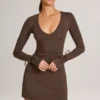 Iskra Modal Long-Sleeve Mini Dress in Chocolate Brown