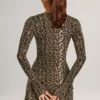 Iskra Modal Long-Sleeve Mini Dress in Leopard Print