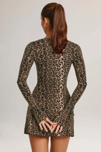 Iskra Modal Long-Sleeve Mini Dress in Leopard Print