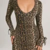 Iskra Modal Long-Sleeve Mini Dress in Leopard Print