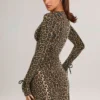 Iskra Modal Long-Sleeve Mini Dress in Leopard Print