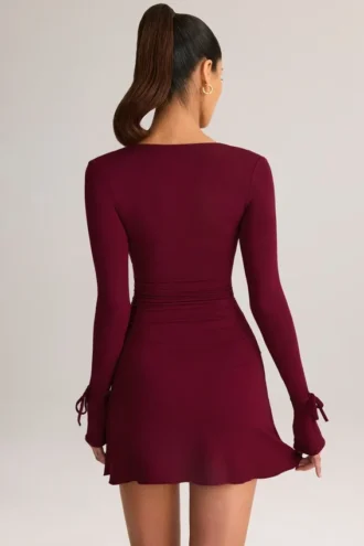 Iskra Modal Long-Sleeve Mini Dress in Wine